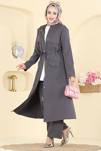 moda selvim طقم رمادي غامق PL9205 - Thumbnail