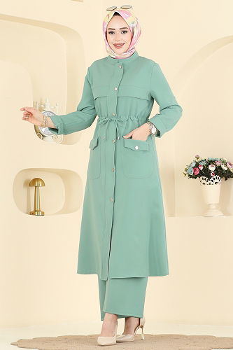 moda selvim طقم أخضر باهت PL9205 - Thumbnail