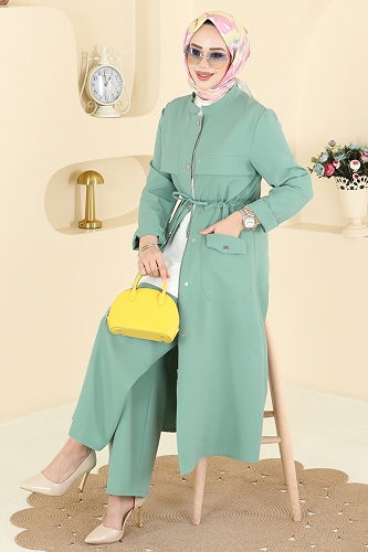 moda selvim طقم أخضر باهت PL9205 - Thumbnail