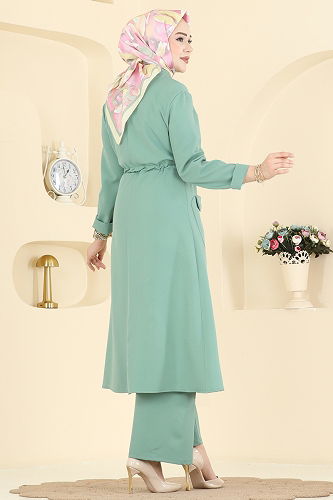 moda selvim طقم أخضر باهت PL9205 - Thumbnail