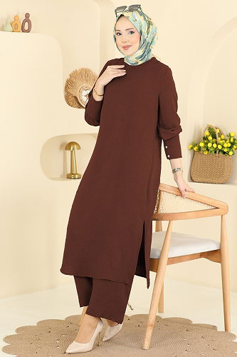 moda selvim طقم بني PL9207 - Thumbnail