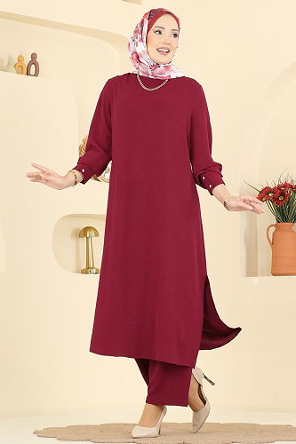 moda selvim طقم خمري PL9207 - Thumbnail