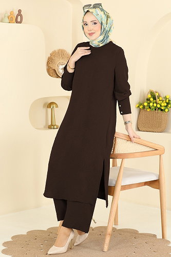 moda selvim طقم بني غامق PL9207 - Thumbnail