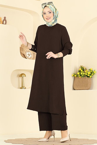 moda selvim طقم بني غامق PL9207 - Thumbnail