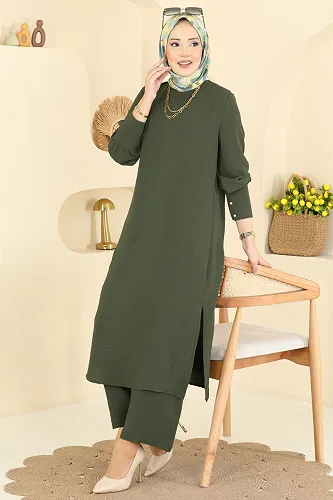 moda selvim طقم أخضر عفني غامق PL9207 - Thumbnail