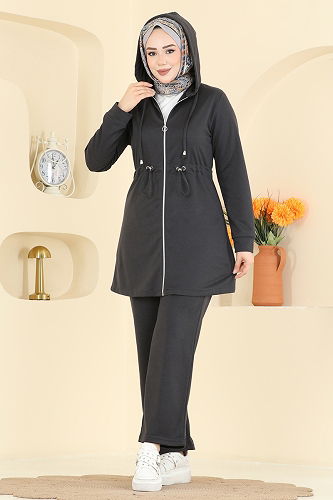 moda selvim طقم رمادي غامق PL9212 - Thumbnail