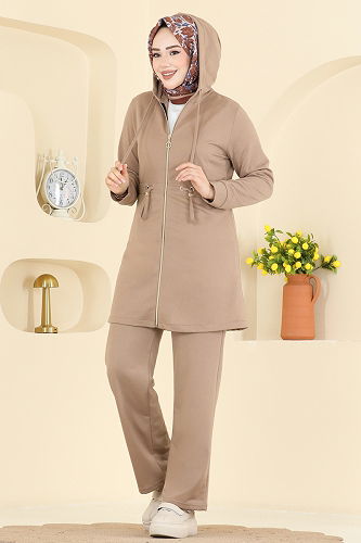 moda selvim طقم بيج غامق PL9212 - Thumbnail