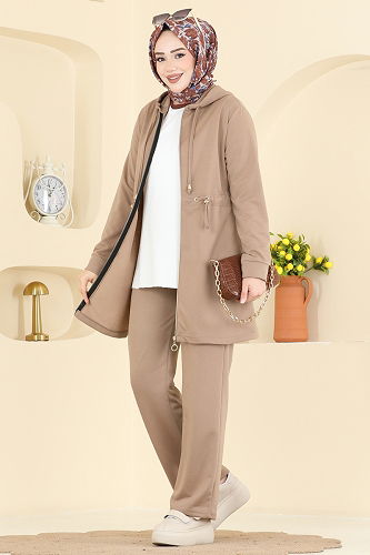 moda selvim طقم بيج غامق PL9212 - Thumbnail