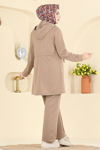 moda selvim طقم بيج غامق PL9212 - Thumbnail