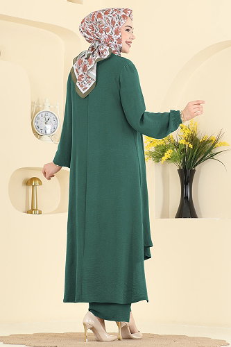 moda selvim طقم أخضر باهت غامق PL9213 - Thumbnail