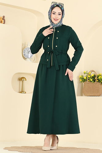 moda selvim طقم زيتي غامق PL9214 - Thumbnail