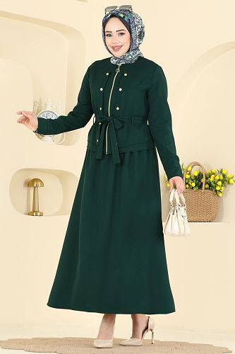 moda selvim طقم زيتي غامق PL9214 - Thumbnail