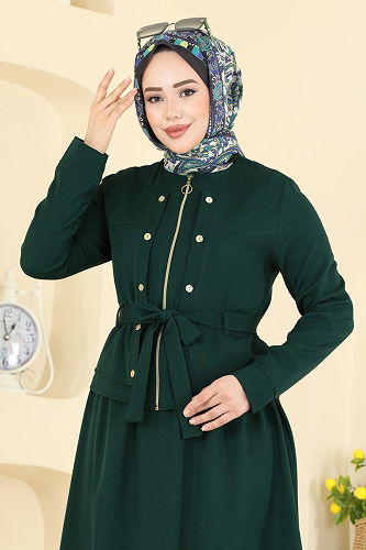 moda selvim طقم زيتي غامق PL9214 - Thumbnail