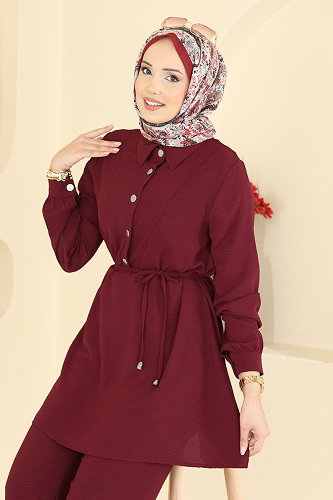 moda selvim طقم خمري PL9215 - Thumbnail