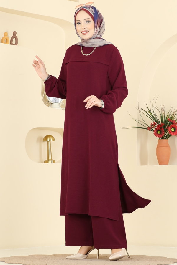 Modaselvim Hijab Combinations Combined PL9217 Burgundy