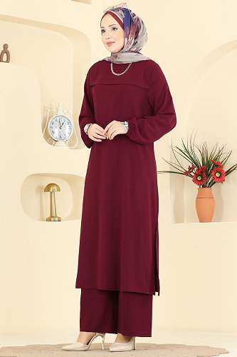 moda selvim طقم خمري PL9217 - Thumbnail