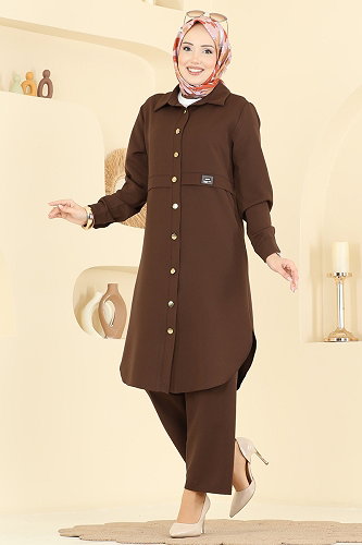 moda selvim طقم بني PL9218 - Thumbnail