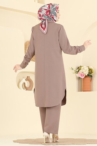 moda selvim طقم بيج غامق PL9218 - Thumbnail