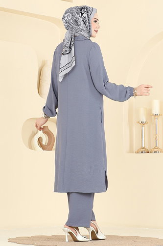 moda selvim طقم رمادي غامق PL9223 - Thumbnail