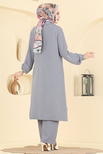 moda selvim طقم رمادي فاتح PL9223 - Thumbnail