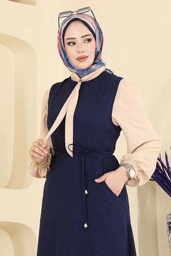 moda selvim طقم كحلي وبيج PL9227 - Thumbnail