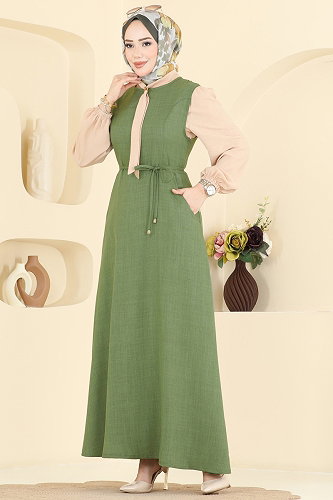 moda selvim طقم أخضر عشبي وبيج PL9227 - Thumbnail