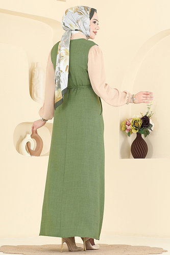 moda selvim طقم أخضر عشبي وبيج PL9227 - Thumbnail