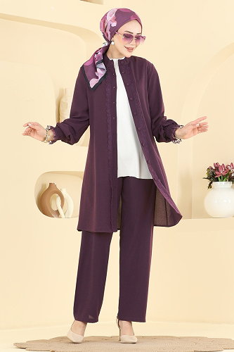 moda selvim طقم ليلكي غامق PL9228 - Thumbnail