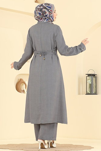 moda selvim طقم رمادي غامق PL9232 - Thumbnail
