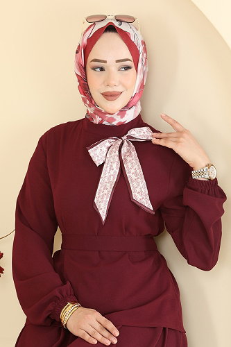 moda selvim طقم خمري PL9234 - Thumbnail