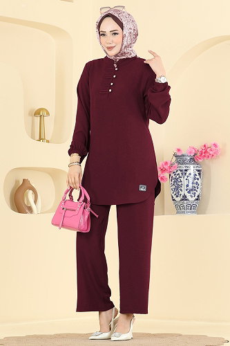 moda selvim طقم خمري PL9238 - Thumbnail