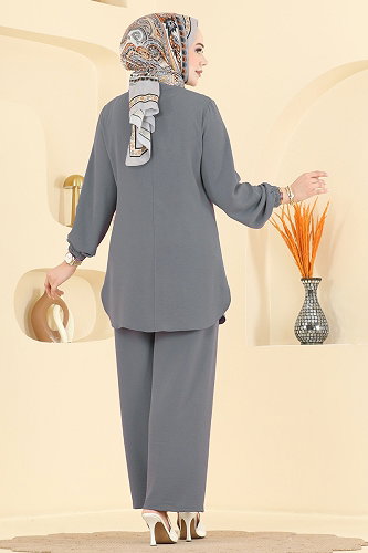 moda selvim طقم رمادي غامق PL9238 - Thumbnail