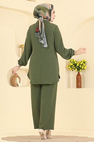 moda selvim طقم أخضر عفني غامق PL9238 - Thumbnail