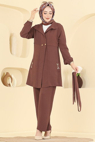 moda selvim طقم بني PL9241 - Thumbnail