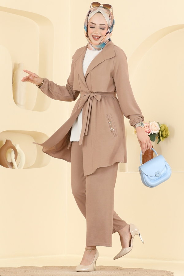Modaselvim مهرجان الفرص طقم بيج غامق PL9241