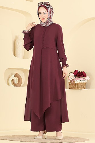 moda selvim طقم خمري PL9247 - Thumbnail