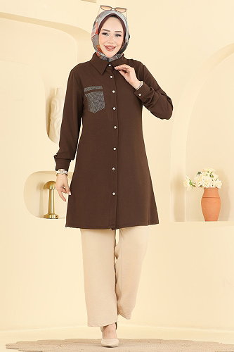 moda selvim طقم بني وبيج PL9249 - Thumbnail