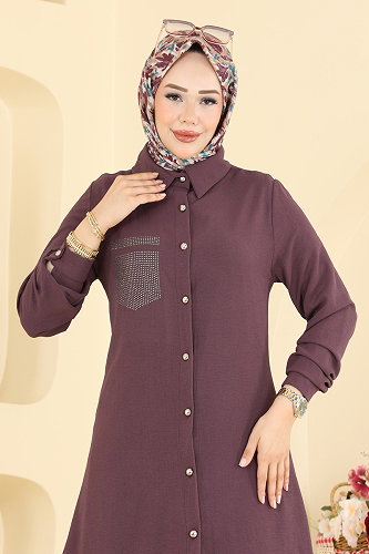 moda selvim طقم بنفسجي فاتح & بيج PL9249 - Thumbnail