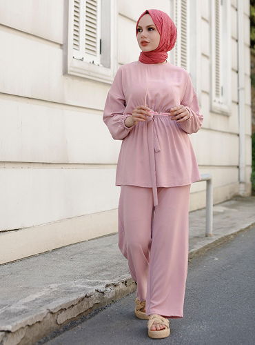 moda selvim طقم وردي TFS20523-M - Thumbnail