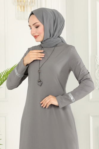 moda selvim Dress ASM2682 Gray - Thumbnail