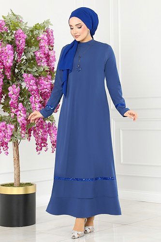 moda selvim الفستان ازرق ASM2682 - Thumbnail