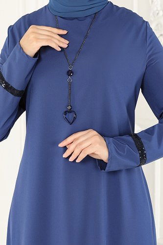 moda selvim الفستان أزرق وكحلي ASM2682 - Thumbnail