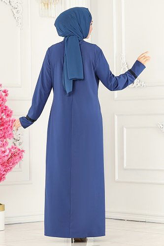 moda selvim الفستان أزرق وكحلي ASM2682 - Thumbnail