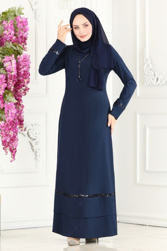 moda selvim Dress ASM2682 Navy Blue - Thumbnail