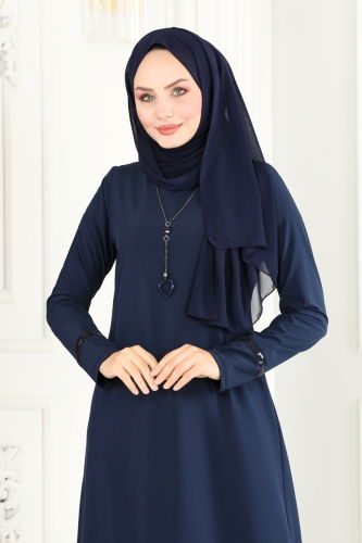 moda selvim Dress ASM2682 Navy Blue - Thumbnail