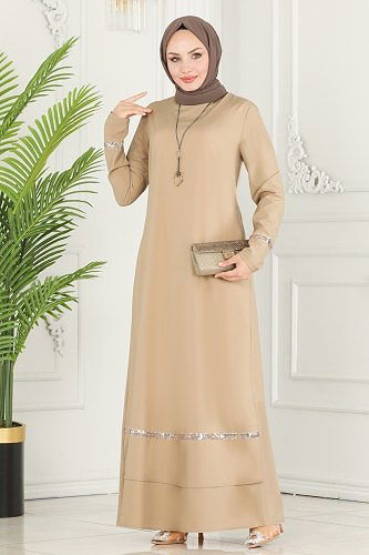 moda selvim Dress ASM2682 Latte - Thumbnail