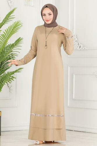 moda selvim Dress ASM2682 Latte - Thumbnail