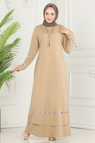 moda selvim Dress ASM2682 Latte - Thumbnail