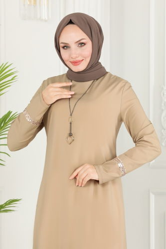 moda selvim Dress ASM2682 Latte - Thumbnail