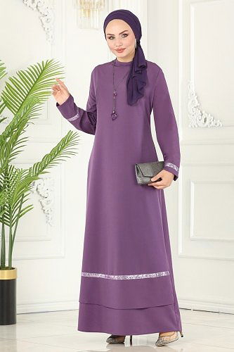 moda selvim Dress ASM2682 Lavender - Thumbnail